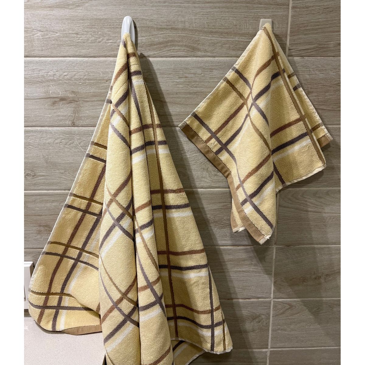 COBITEX HOME - Set de toallas de baño con diseño lineal Beige – 520 gramos 100% algodón pima