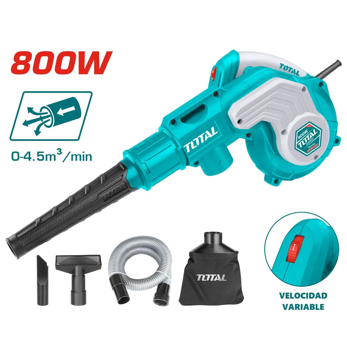 TOTAL TOOLS - SOPLADORA ASPIRADORA 800W DE AIRE LIMPIEZA DEL HOGAR TOTAL-TB2086