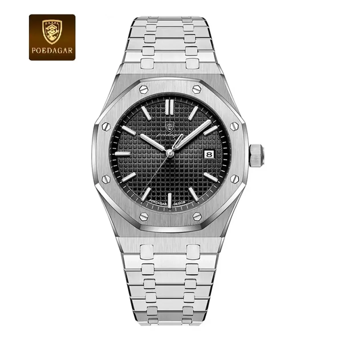 GENERICO - RELOJ METAL HOMBRE PLATEADO FONDO NEGRO ACERO POEDAGAR