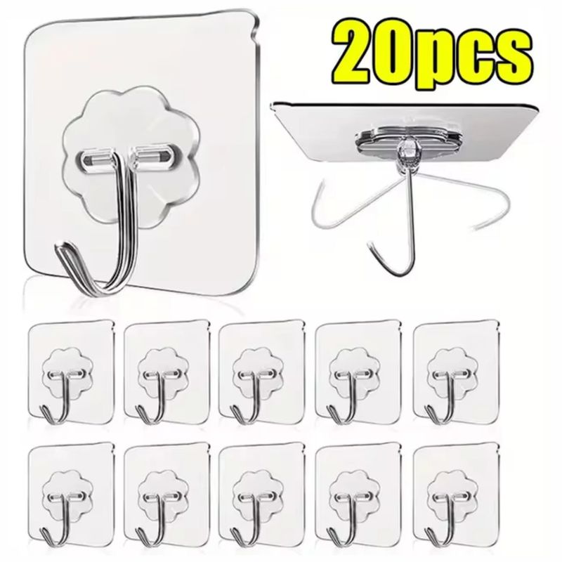 GENERICO - Pack 20 Ganchos Adhesivos Invisibles para Pared Cocina Baño Sala