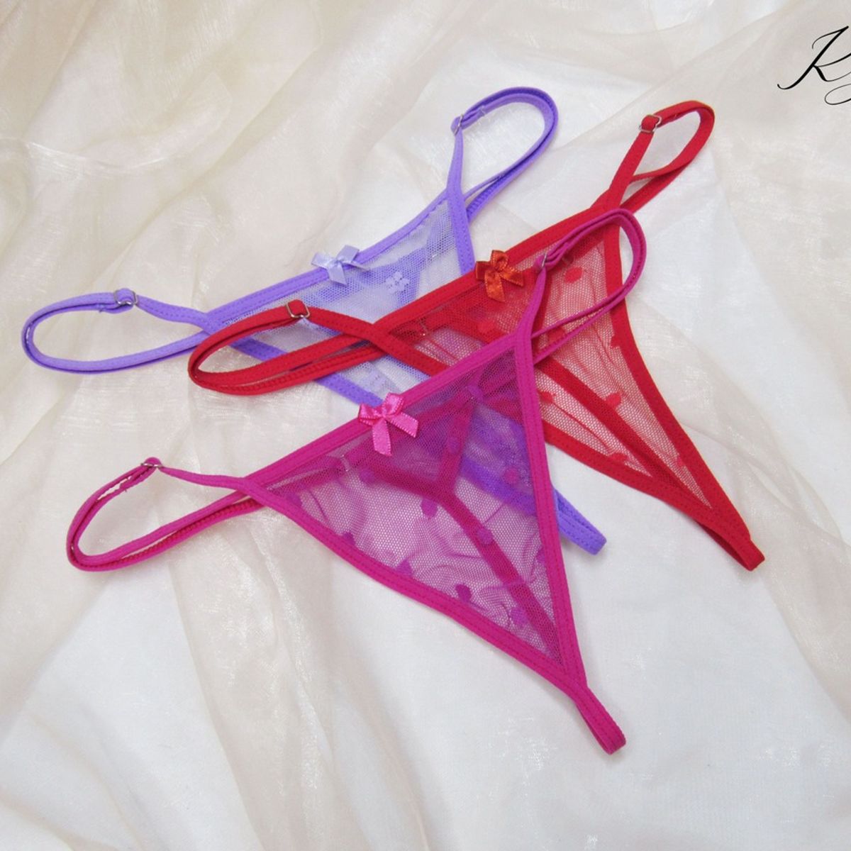 GENERICO - PACK 3 TANGA HILO CORAL TRANSPARENTE TULL LICRADO