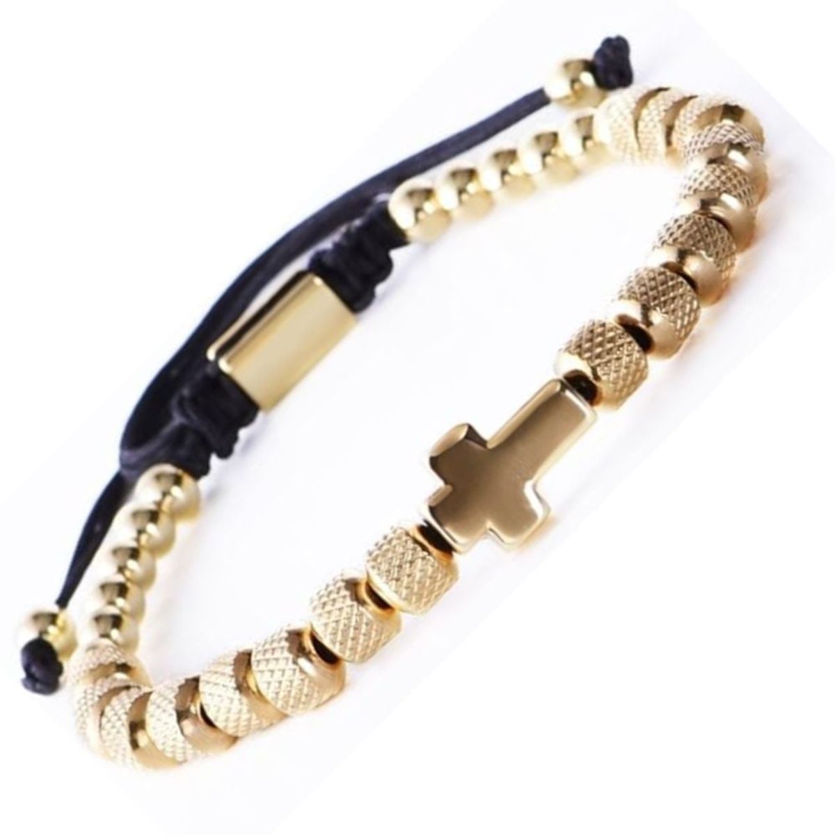 GENERICO - Pulsera Cruz de Cuentas de Acero Inoxidable Hombres Mujeres Cadena