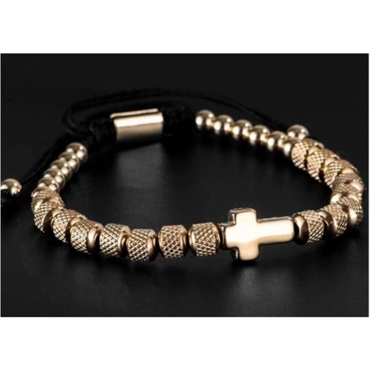 GENERICO - Pulsera Cruz de Cuentas de Acero Inoxidable Hombres Mujeres Cadena