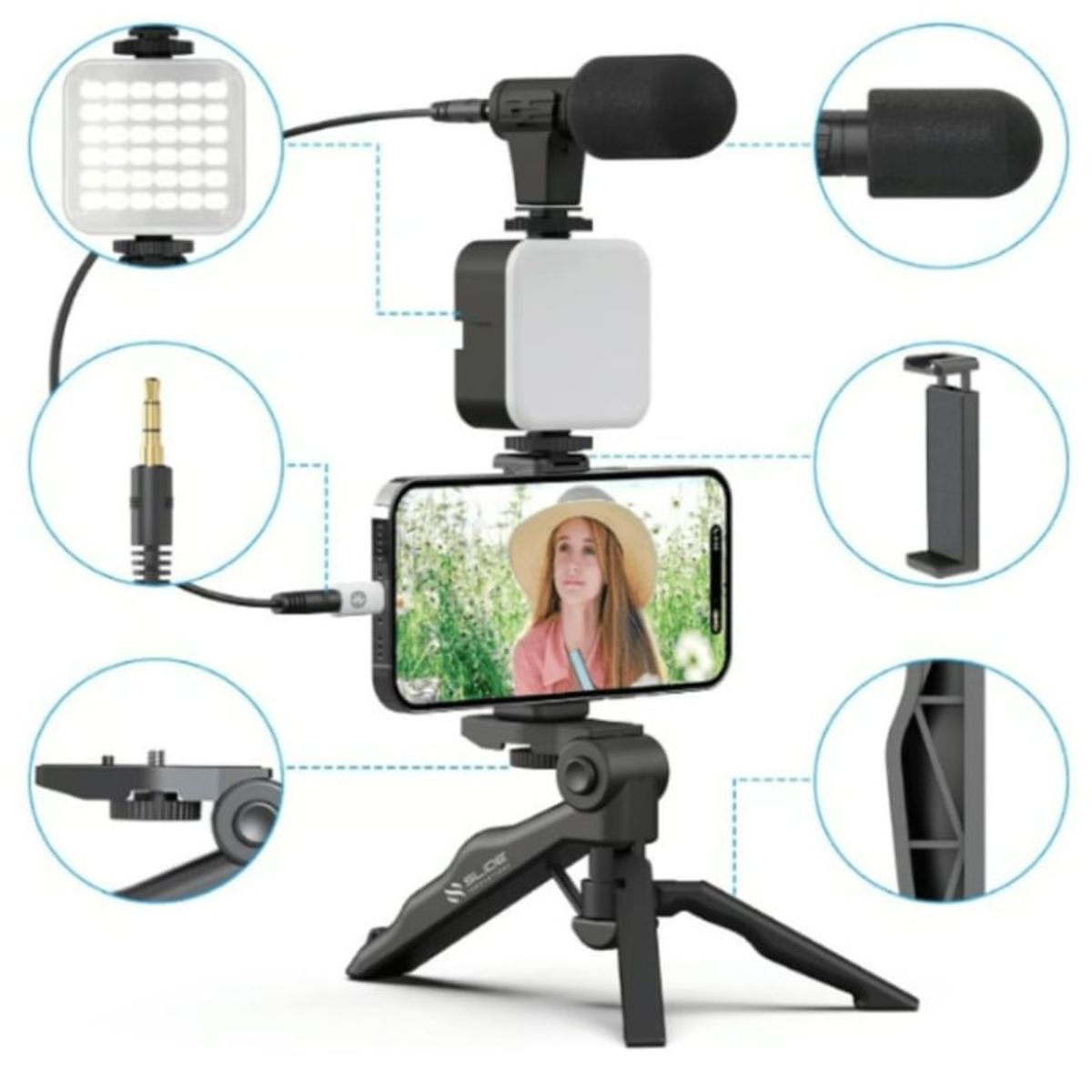 GENERICO - Kit Grabación Tripode Micrófono Control Luz Led Soporte para Vlogger