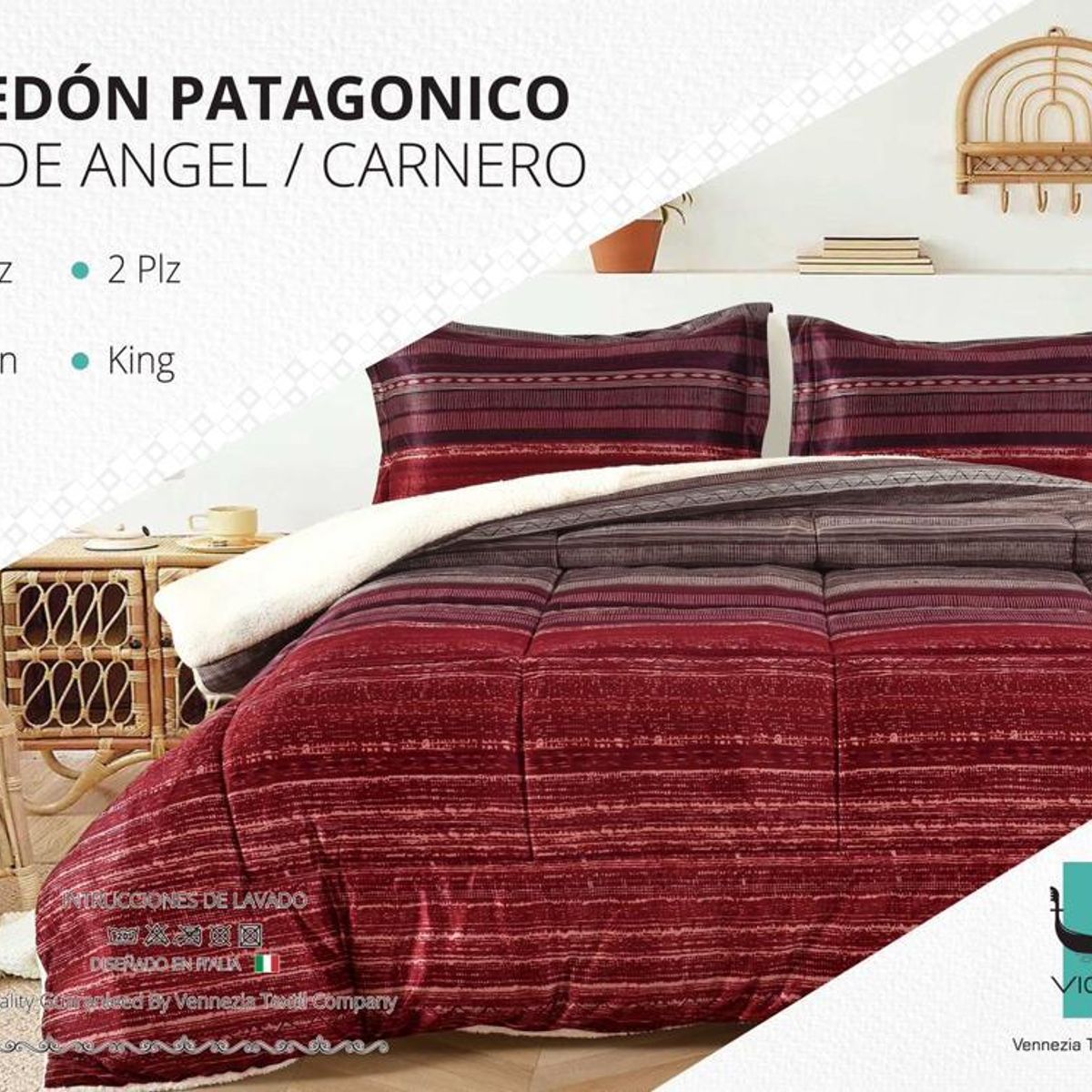 VENEZIA - Set Edredón 2 Pz Piel de Ángel con Carnero + Sabanas y Fundas 100% Calidad