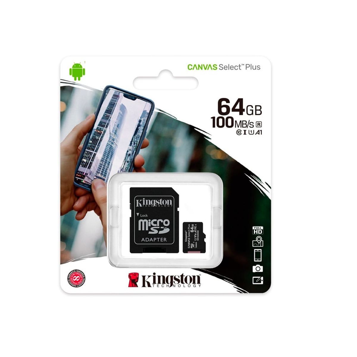 KINGSTON - Memoria microSD kingston canvas select 64GB 100mbs con adaptador