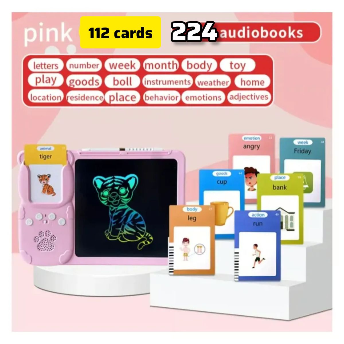 OEM - Tableta Didáctico Parlante 224 palabras Español Inglés ROSA