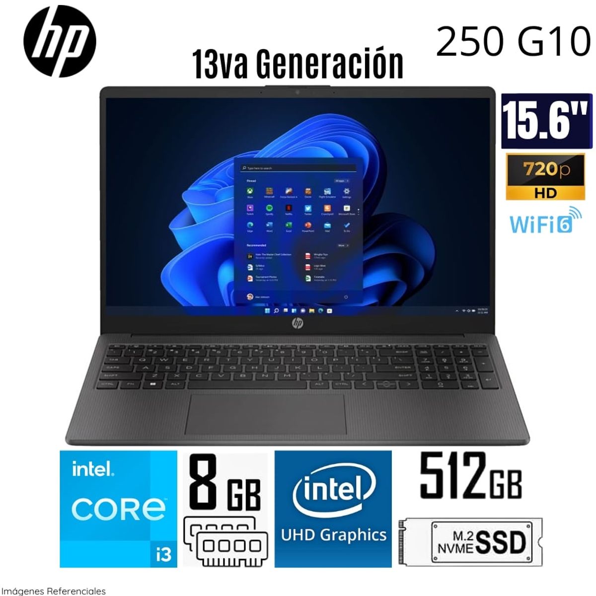 HP - Laptop HP 250 G10 intel Core i3 1315U 8GB RAM 512GB SSD 15.6" HD