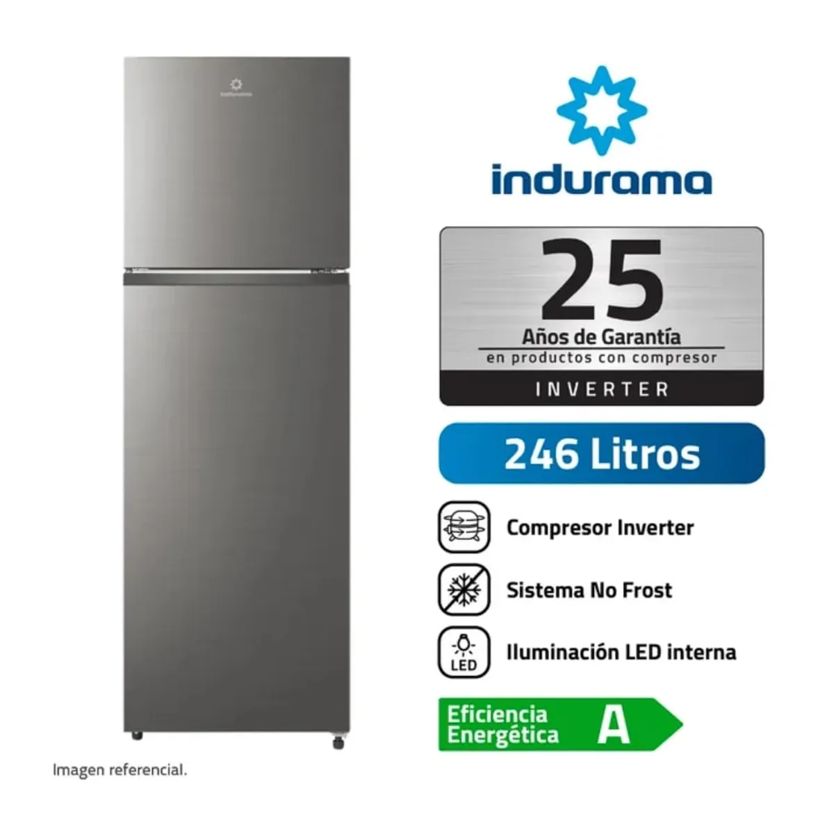 INDURAMA - Refrigeradora Indurama 246LT Top Freezer No Frost RI-389I