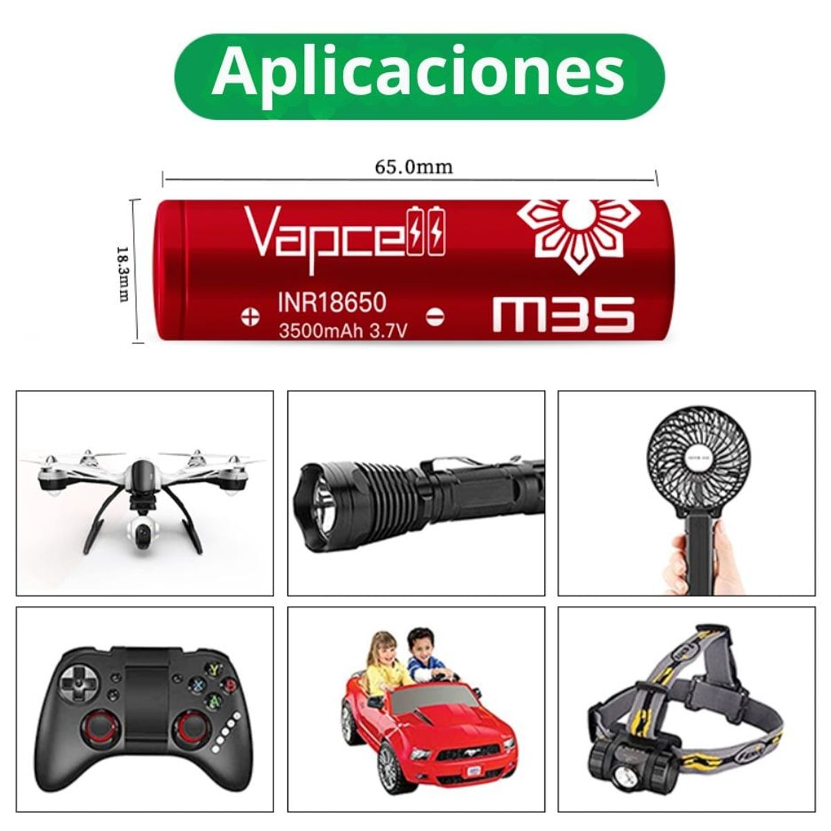 Batería de litio recargable para linternas y equipos 18650-3500mAh, marca OEM - Foto 2