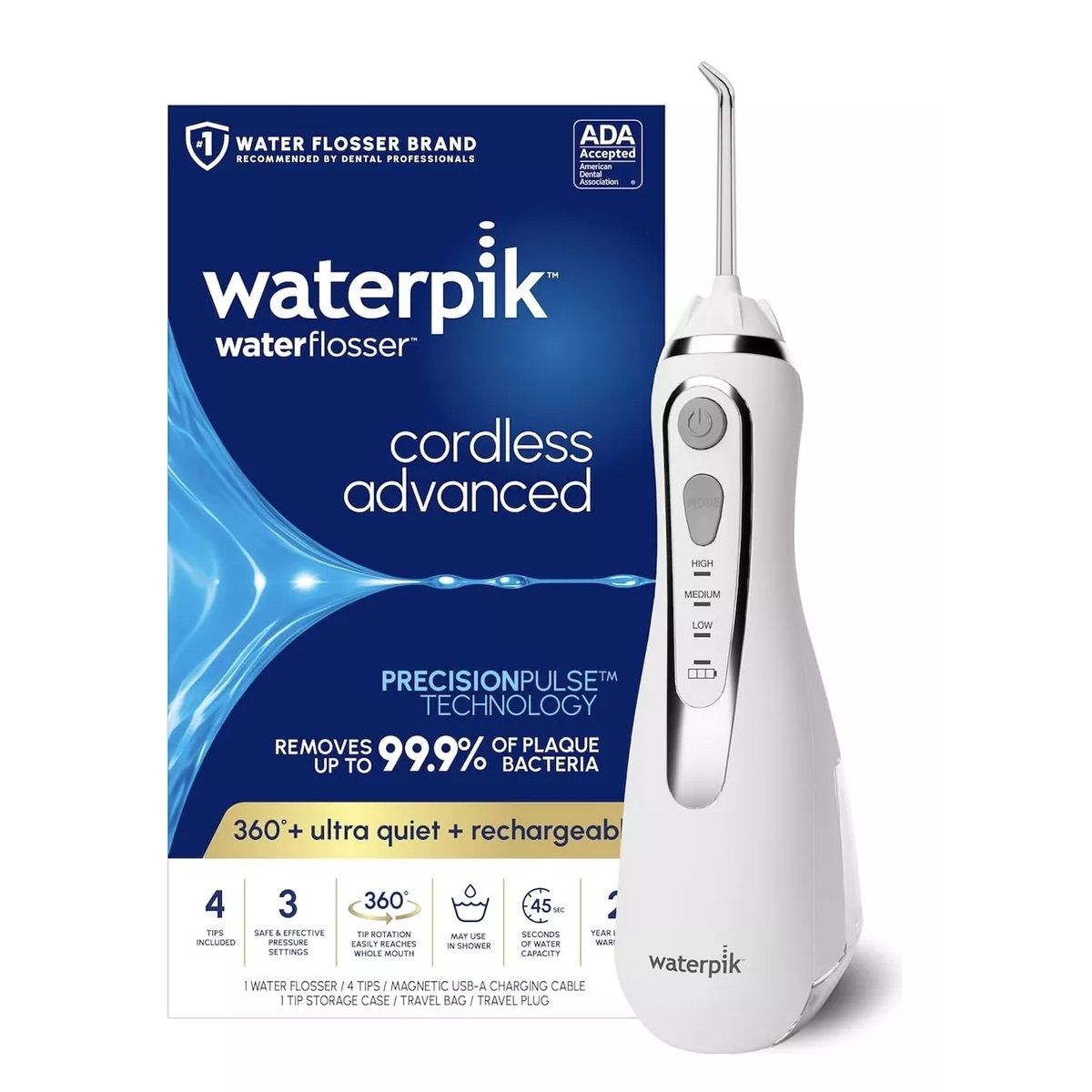 GENERICO - Irrigador Bucal Waterpick Inalambrico 4 Puntas Y 3 Niveles