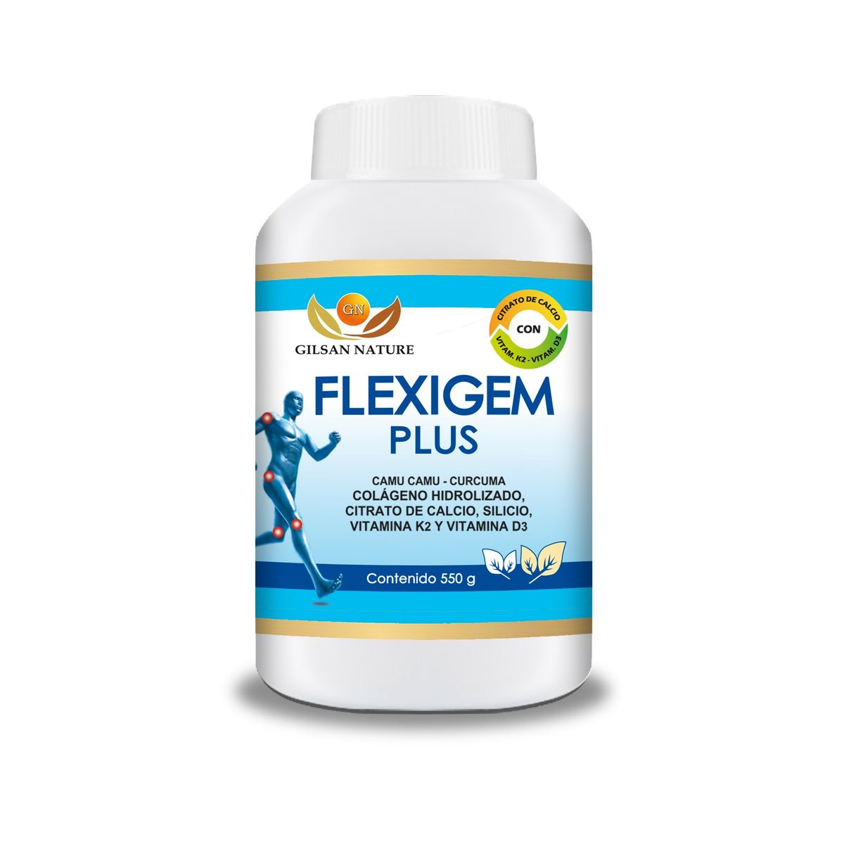 VITAMINA - FLEXIGEM PLUS 550G COLÁGENO HIDROLIZADO CON CAMU CAMU CÚRCUMA CITRATO DE CALCIO SILICIO VITAMINA K2 Y VITAMINA D3