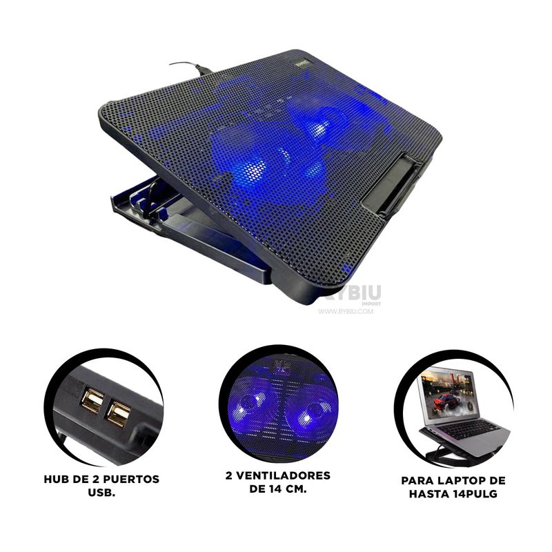 GENERICO - Soporte con Ventilador de Laptop HA73 Negro Y+Gift Stickers