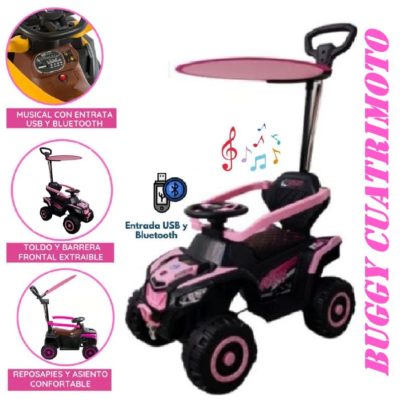 GENERICO - Bugui Cuatrimoto Tractor Bluetooh Musical con Luces -rosado
