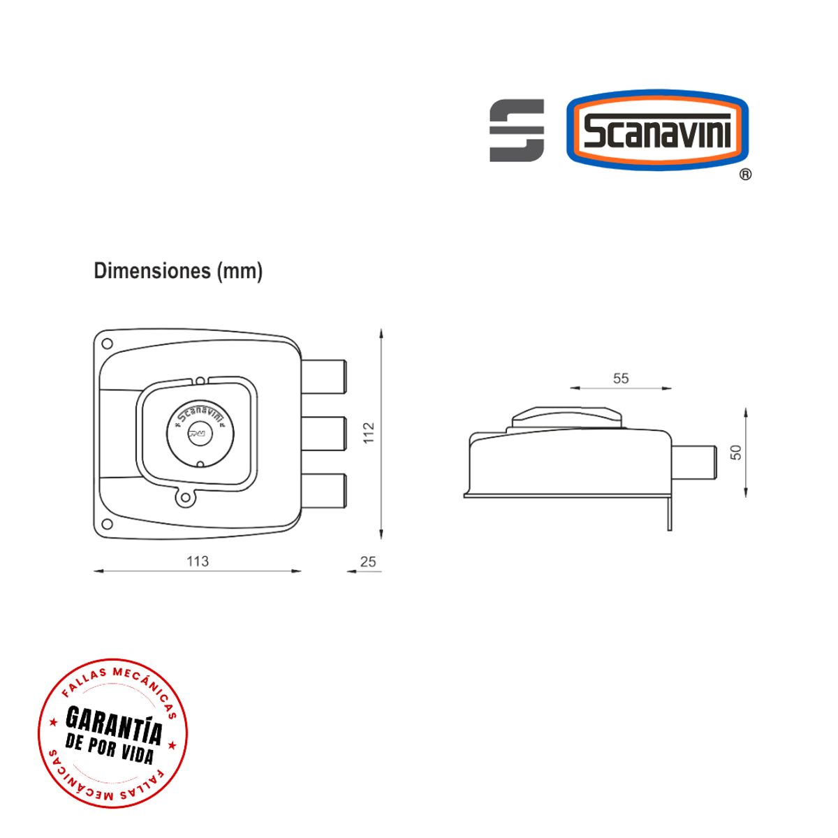 SCANAVINI - Cerradura 2070 Blindada de sobreponer puertas hasta 50 mm esp.