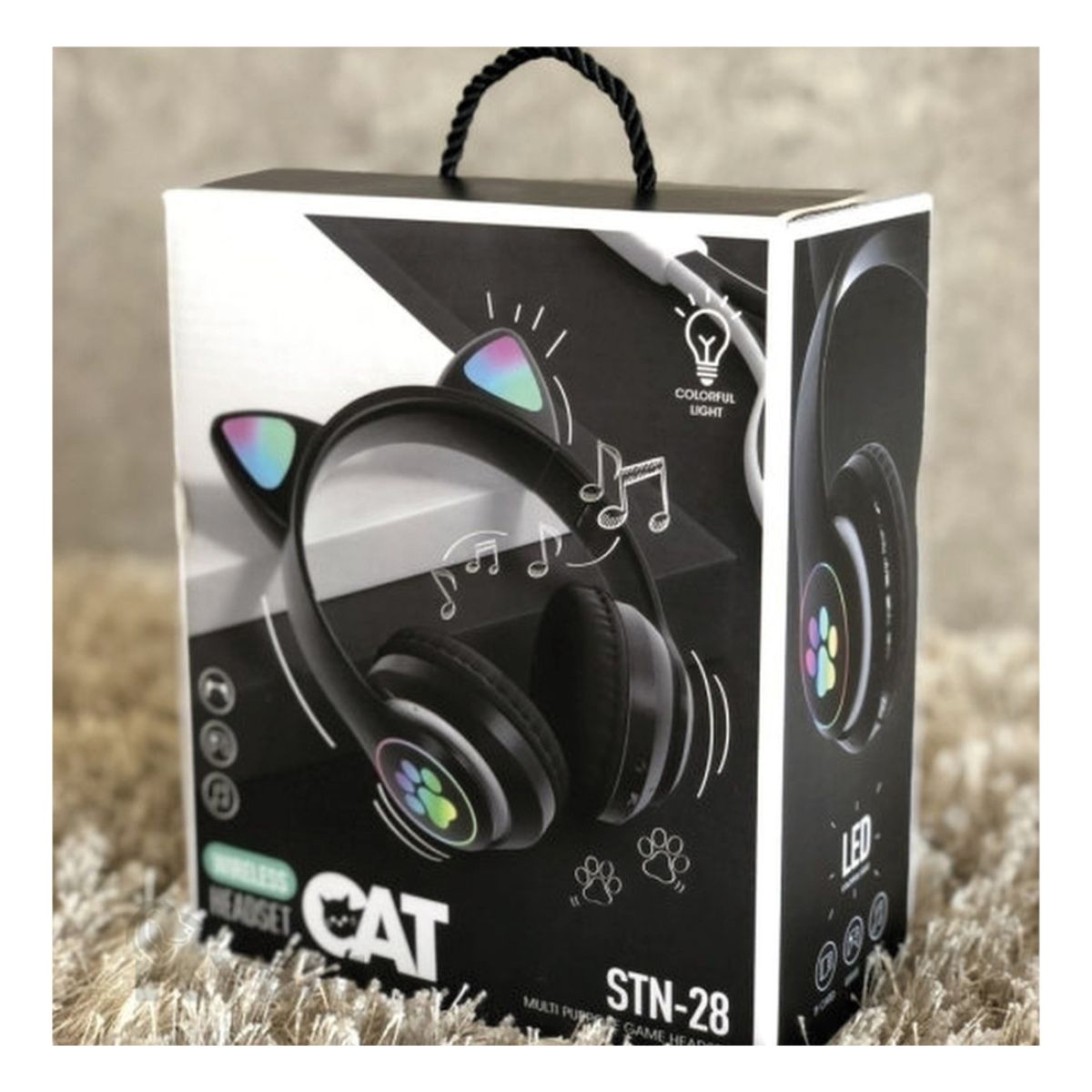 GENERICO - Audifonos con Tematica de Gato y con Luces en Tono Negro