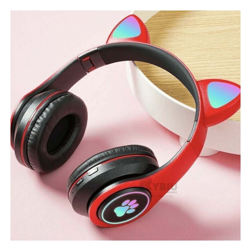 GENERICO - Audifonos con Diseño de Gato Color Rojo Y+Papel de Regalo