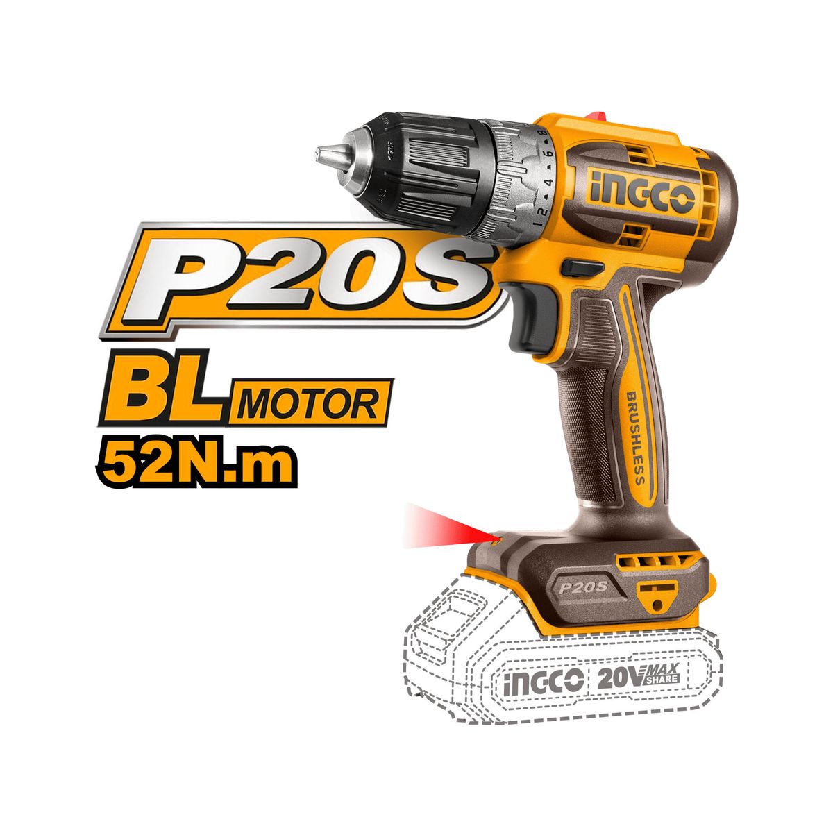 INGCO TOOLS - Kit Taladro Atornillador 20V 52NM + Herramienta Mult + Aspirador Ingco