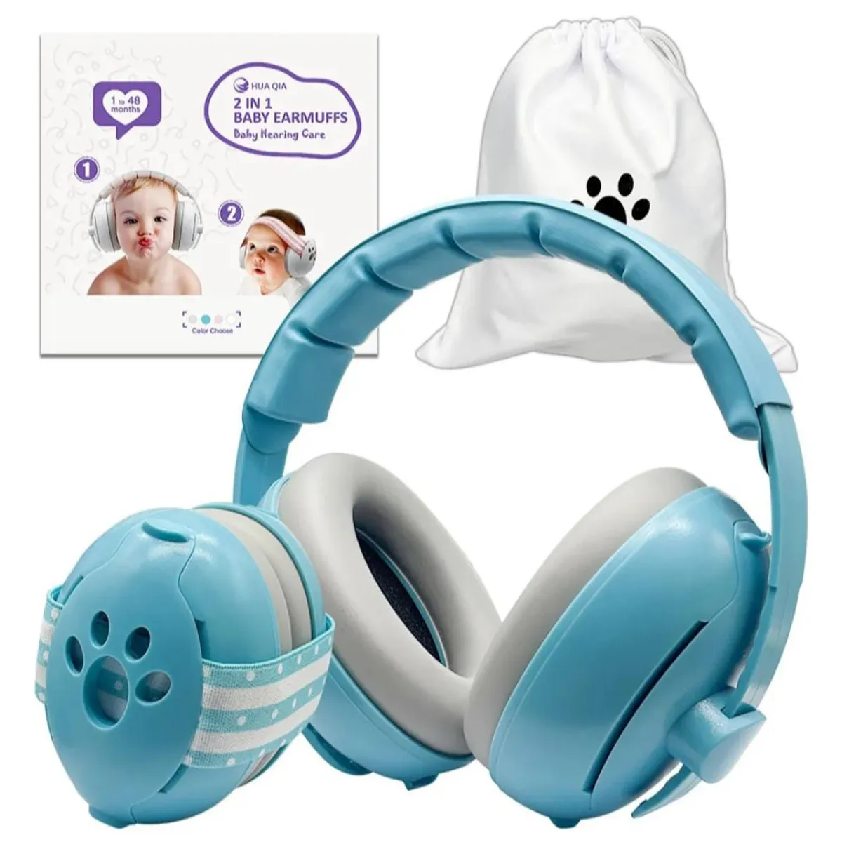 GENERICO - OREJERAS ANTIRUIDO 2 en 1 PARA BEBÉS - CELESTE