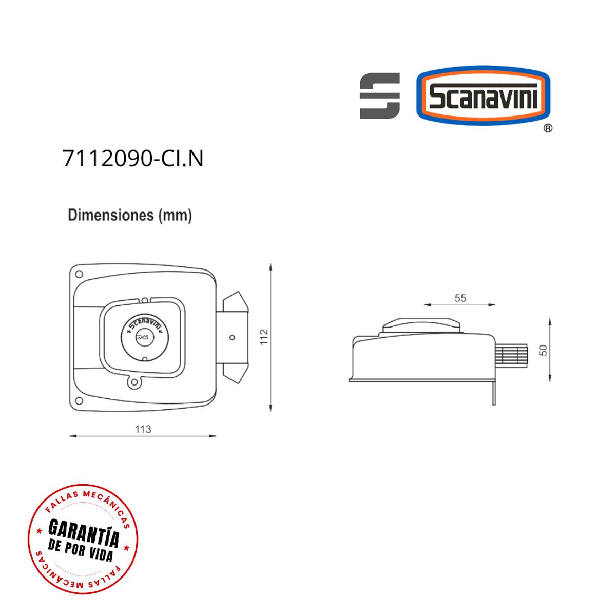 SCANAVINI - Cerradura 2090 Blindada para puertas corredizas hasta 50mm esp.