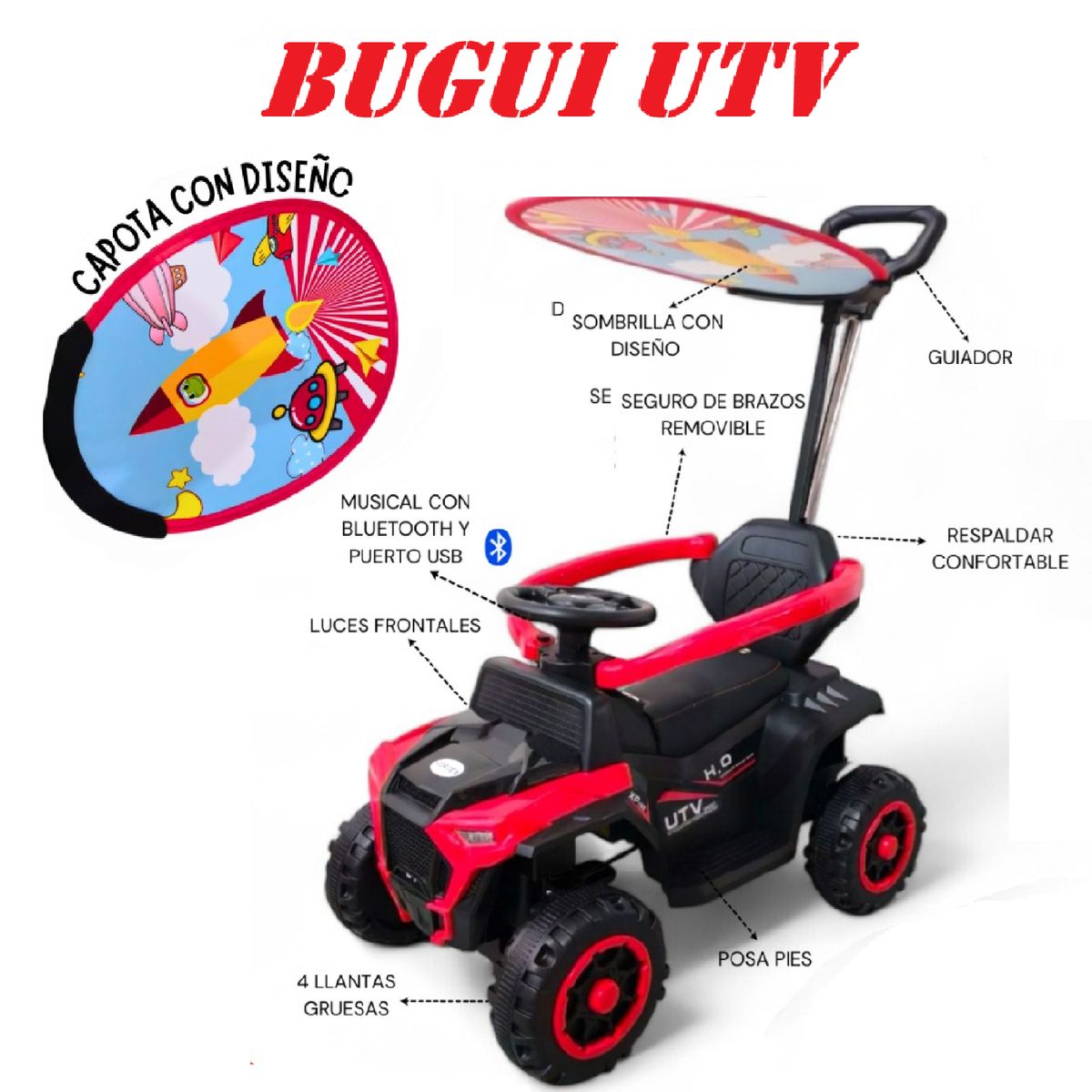 GENERICO - Nuevo Bugui Tractor Guiador UTV con USB -Rojo