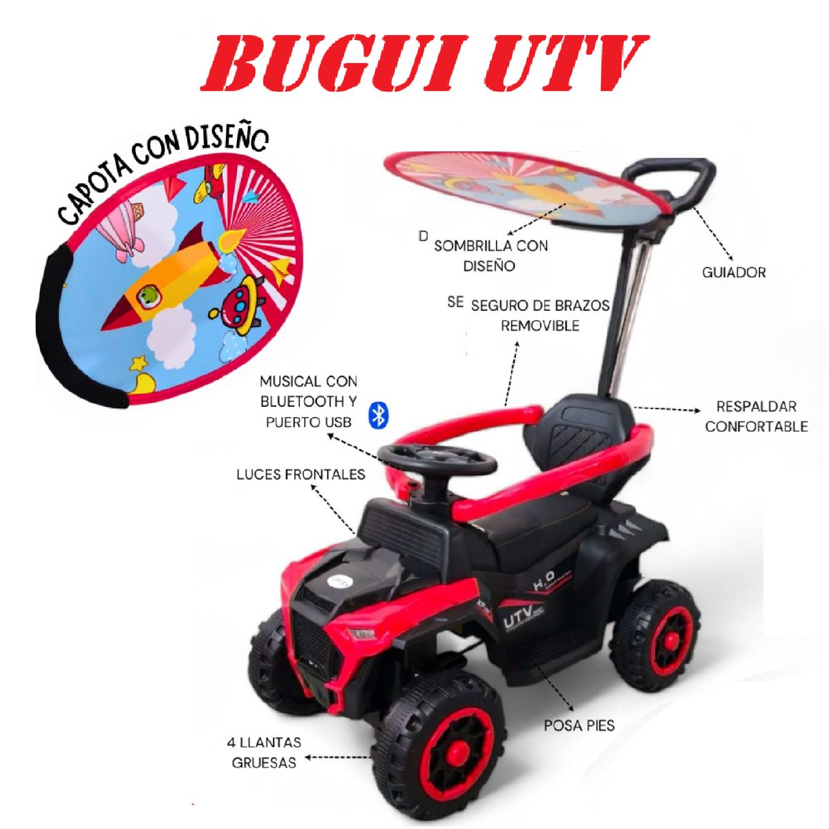 GENERICO - Nuevo Bugui Tractor Guiador UTV con USB -Rojo