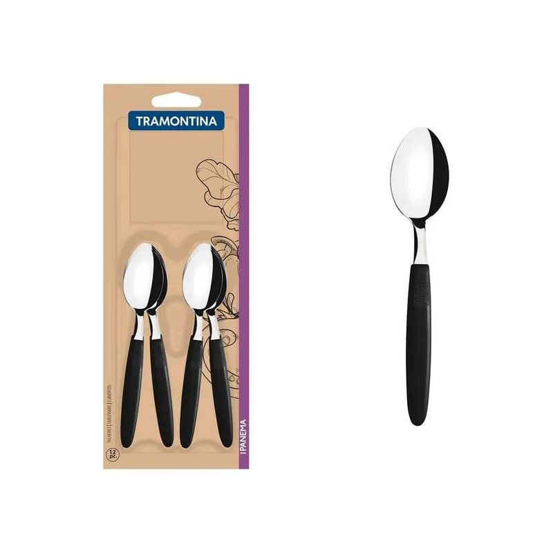 TRAMONTINA - CUCHARA DE TÉ IPANEMA NEGRO X12 PZAS - TRAMONTINA