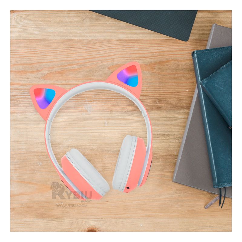 GENERICO - Audifonos con Luces Forma de Gato Rosado Y+Papel de Regalo