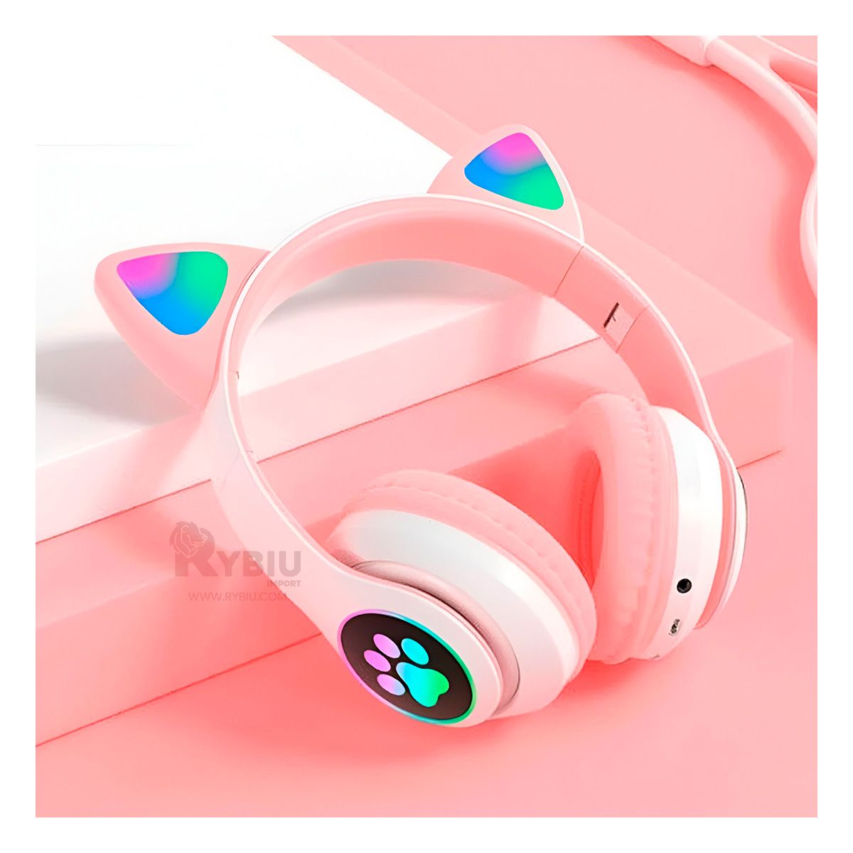 GENERICO - Audifonos Forma de Gato en Color Rosado Y+Regalo Stickers