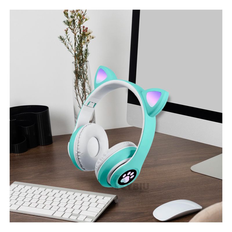 GENERICO - Audifonos Forma de Gato en Color Verde Y+Regalo Stickers