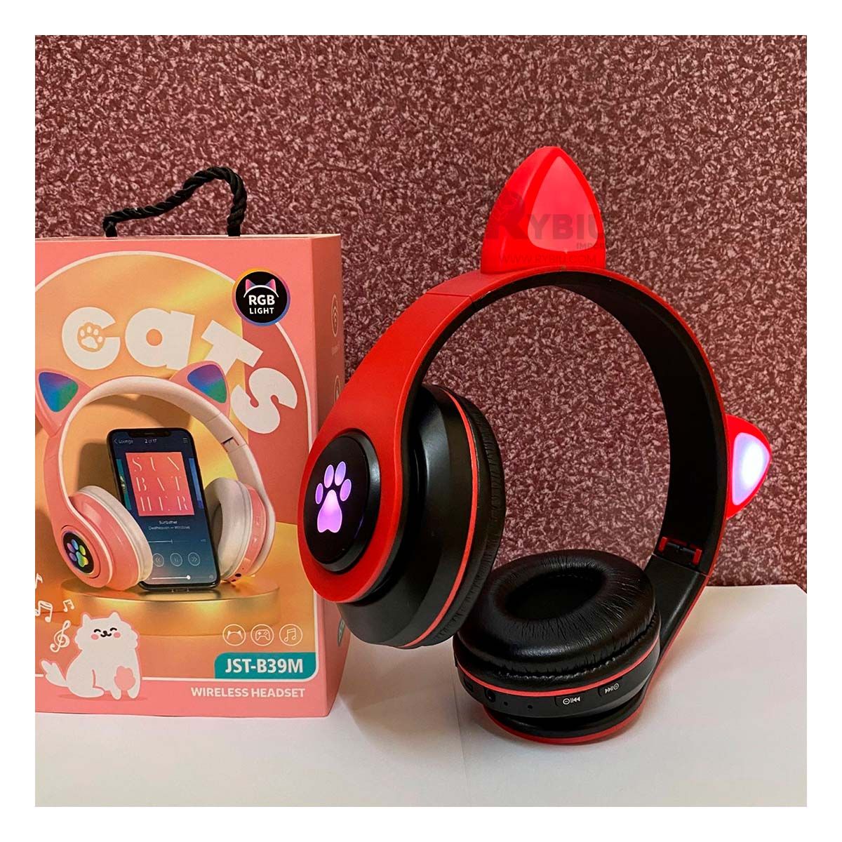 GENERICO - Orejera Kawai con Orejitas en Tono Rojo Y+Post-it Adhesivos