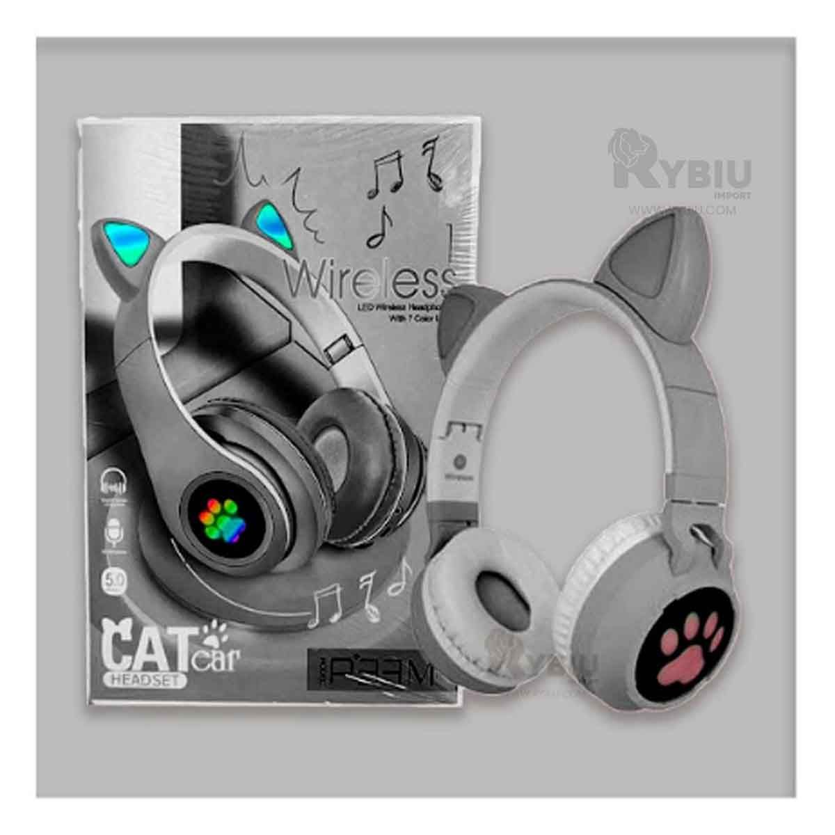 GENERICO - Audifonos con Tematica de Gato y con Luces en Tono Plomo