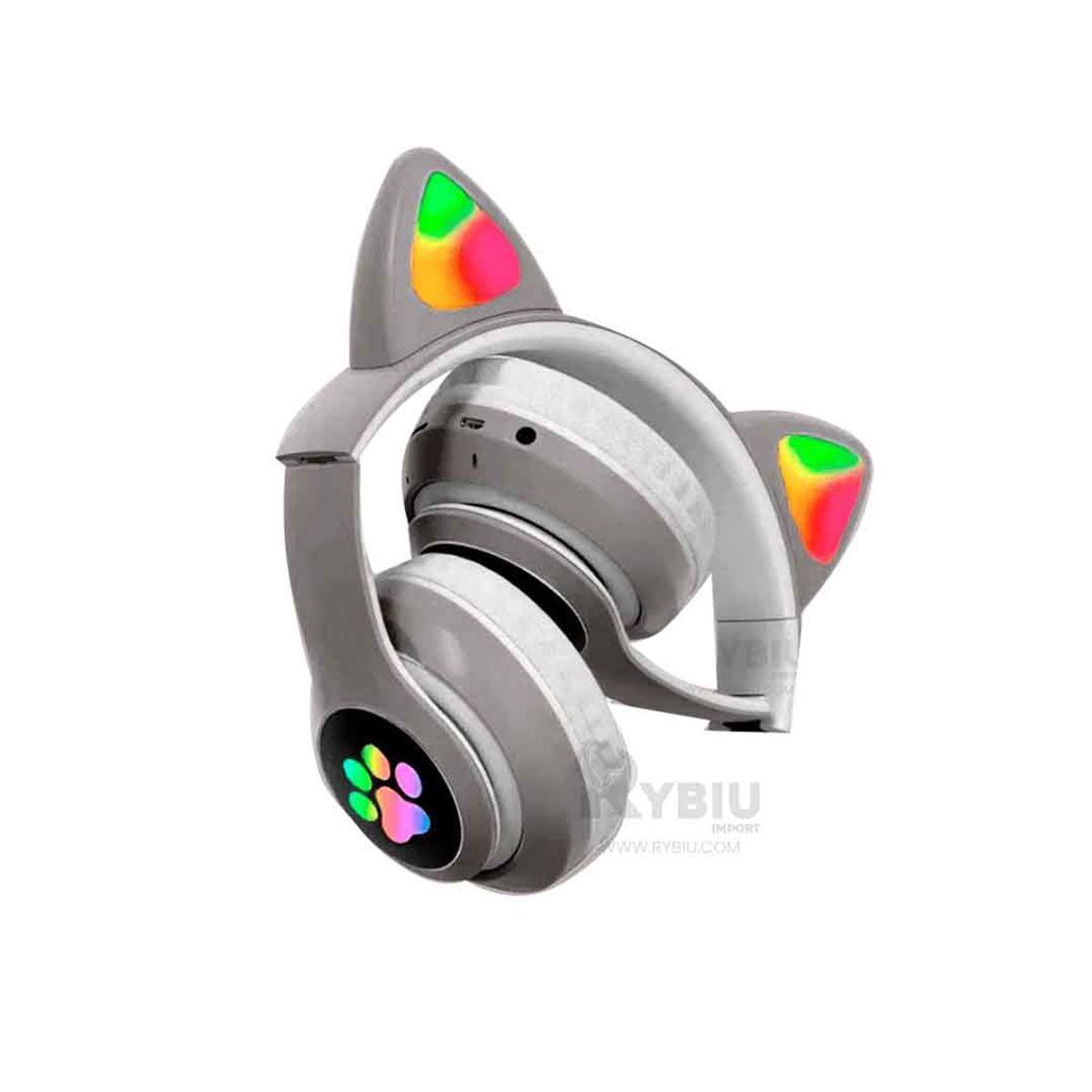 GENERICO - Audifonos con Tematica de Gato y con Luces en Tono Plomo