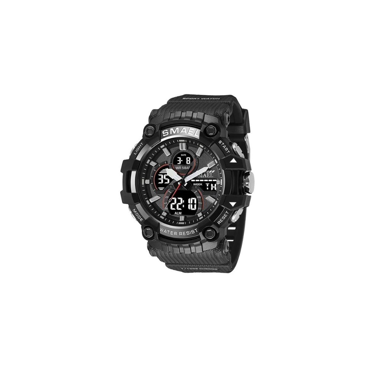 SMAEL - Reloj SMAEL 8079 cronógrafo cuarzo resist agua Hora Dual Negro