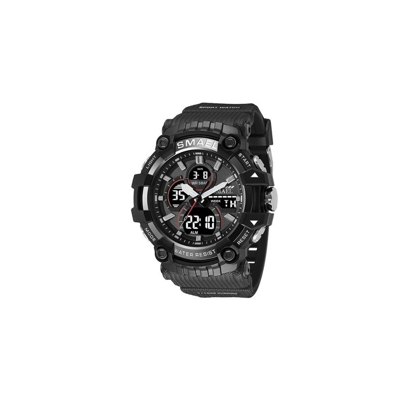 SMAEL - Reloj SMAEL 8079 cronógrafo cuarzo resist agua Hora Dual Negro