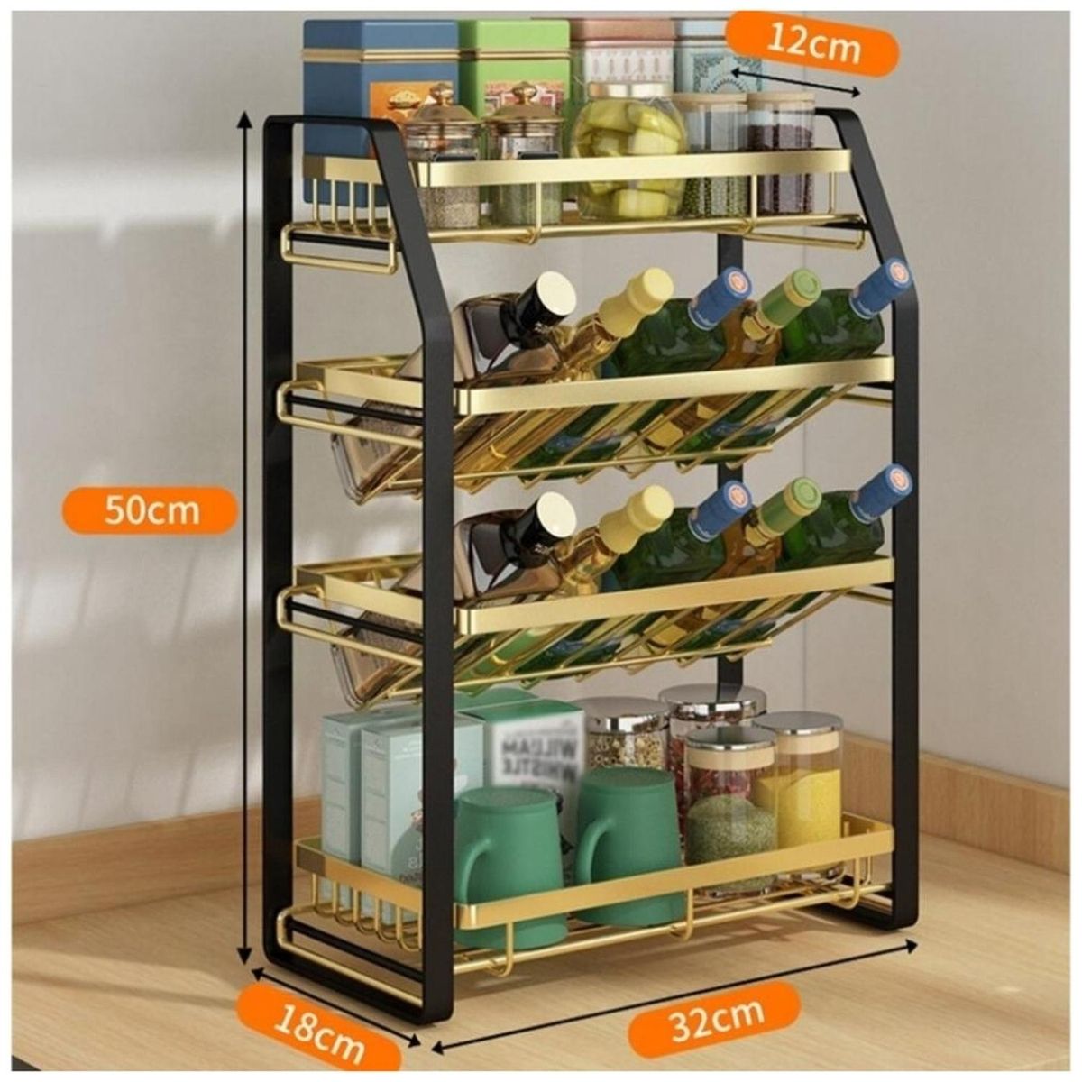 MINARI - Estante Organizador de Cocina Alacena 4 Niveles Dorado 65V