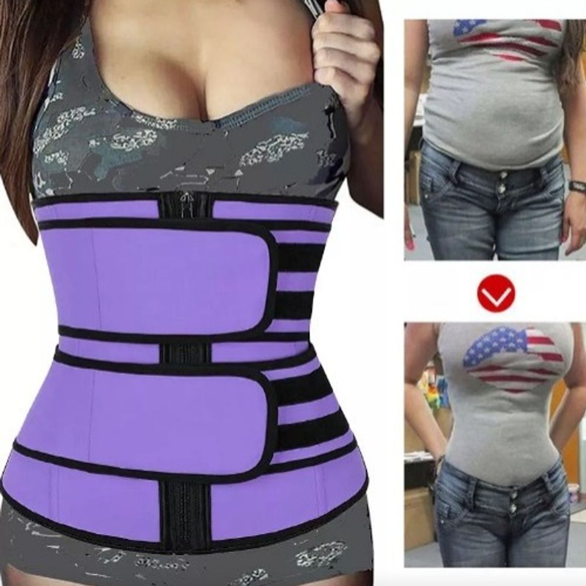 GENERICO - Faja Reductora de Cintura 2 Velcros Para Entrenamiento Morado