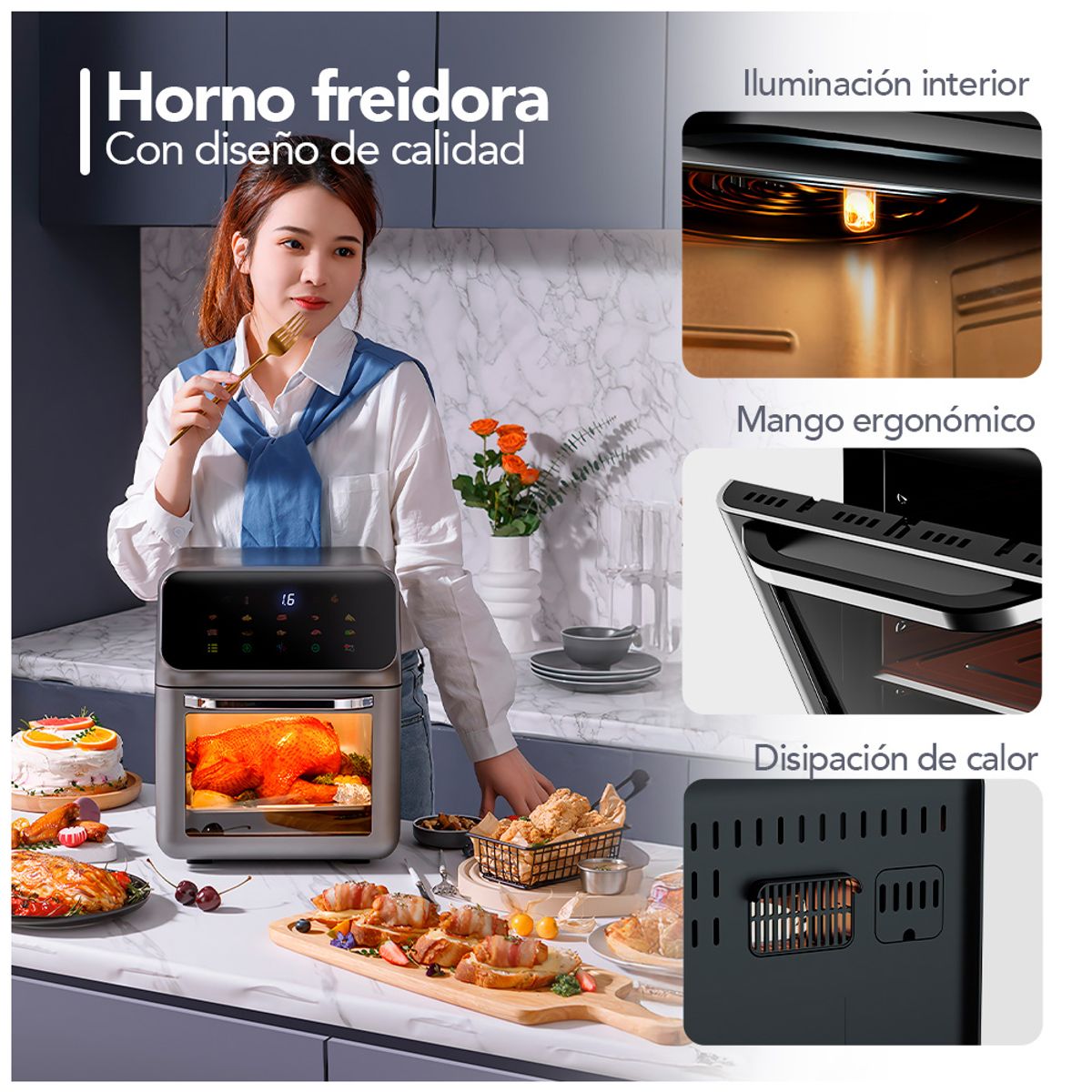 KELLER - Horno Freidora de Aire 2 en 1 Digital 12 Litros Moderno FD1
