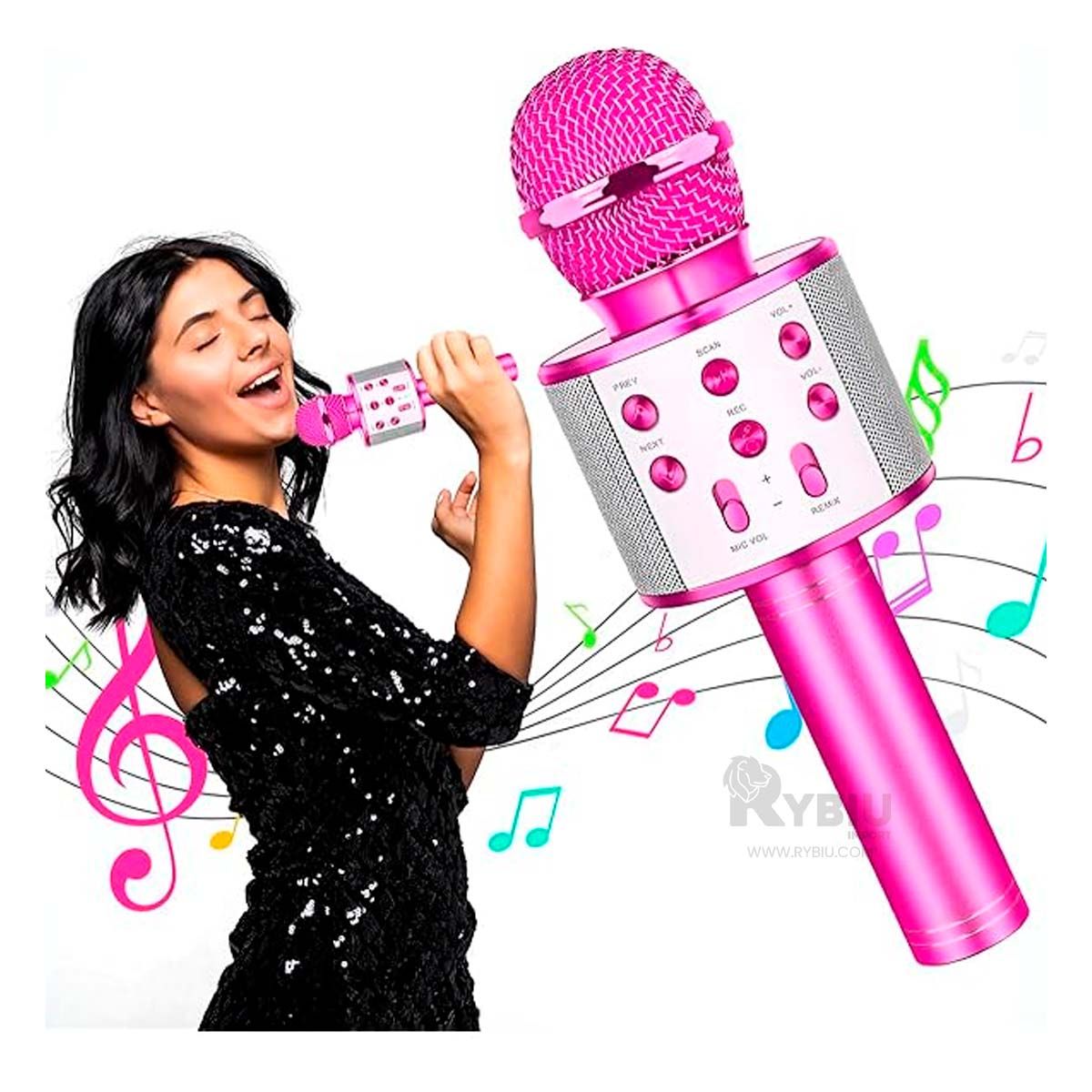 GENERICO - Microfono Inalambrico en Color Fucsia Y+Papel de Regalo