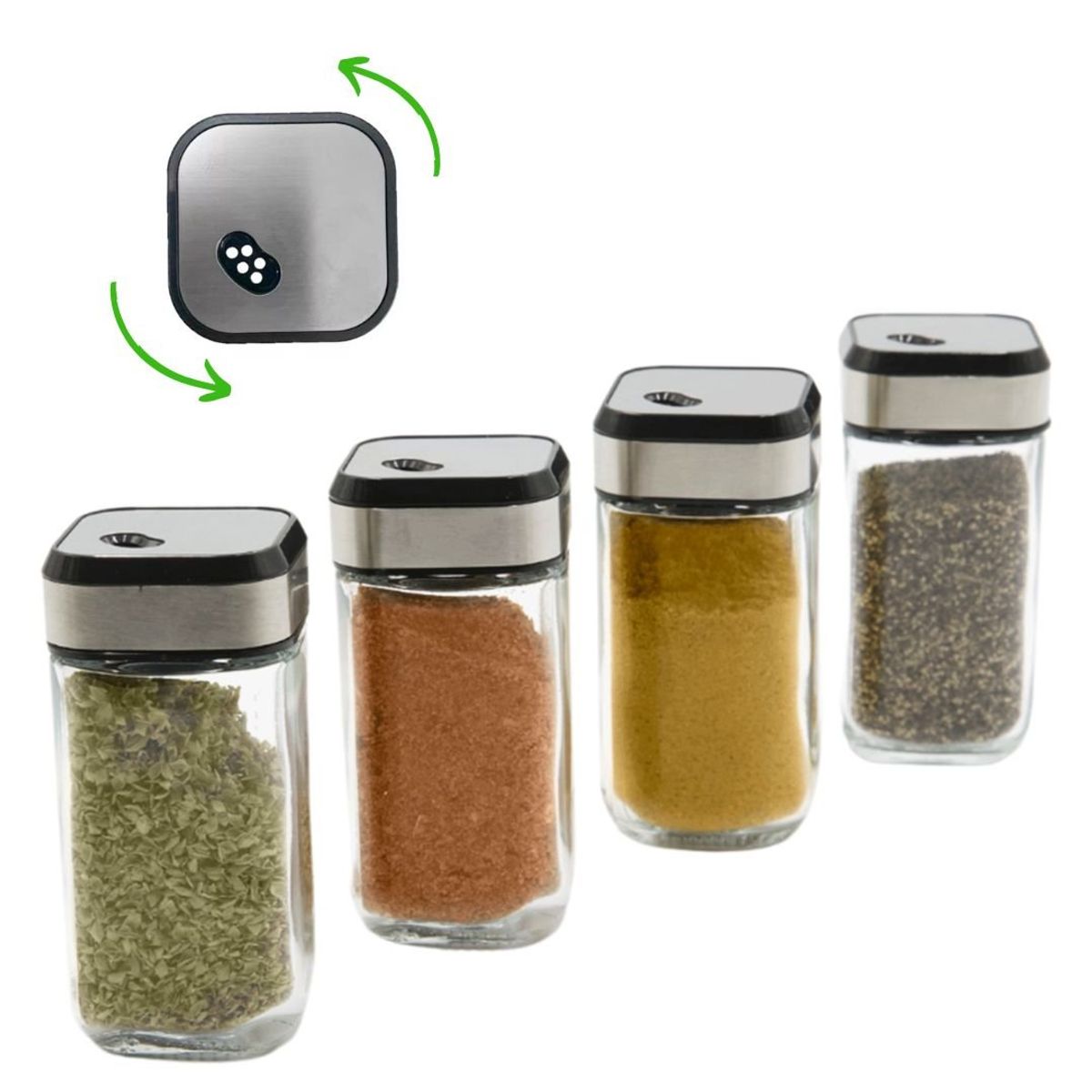 HOGARMAS - Set de 6 Condimenteros con Tapa Giratoria Frasco Especiero