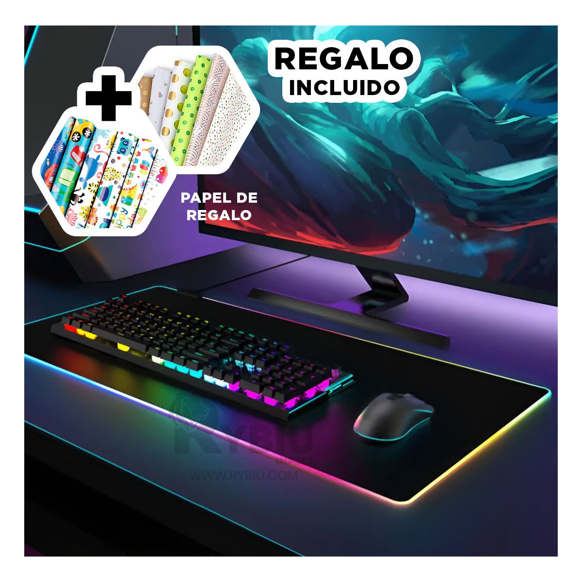 GENERICO - Alfombrilla Funcional para Pc Negro Y+Banderitas Adhesivas
