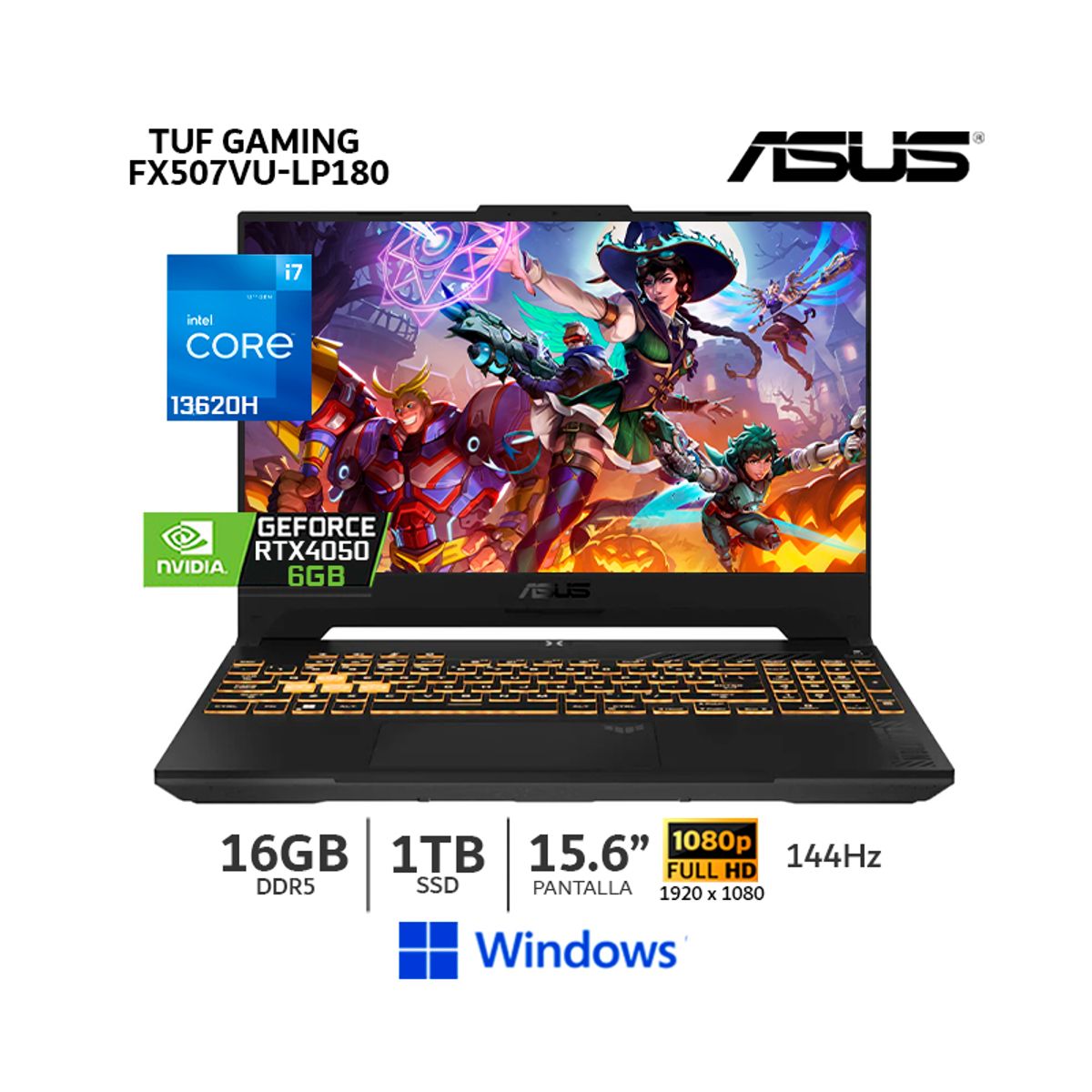ASUS - Laptop Asus TUF Gaming FX507VU-LP180 Geforce RTX™ 4050 i7-13620H 16Gb Ram 1Tb SSD V6gb Windos 15.6"