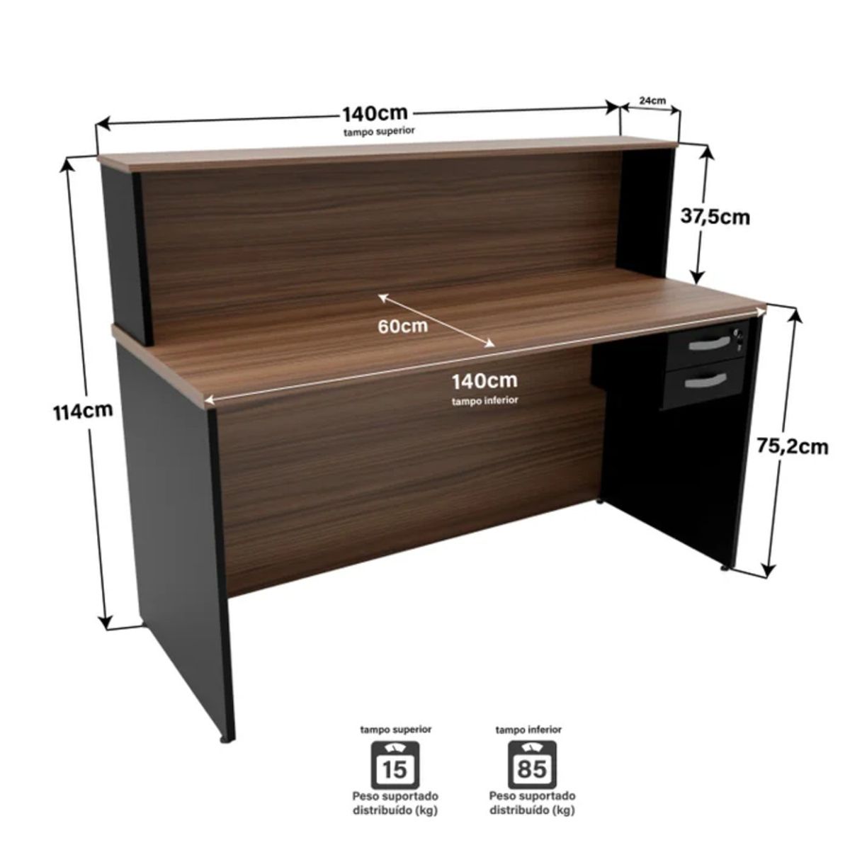 GENERICO - Escritorio de Recepción 140cm Nio Marrón y Negro R&R MUEBLES