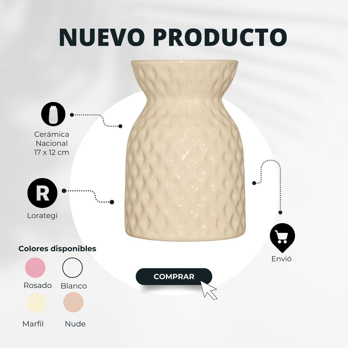 GENERICO - Floreros Jarrones Home Decorativos de Cerámica Nacional 17 x 12 cm