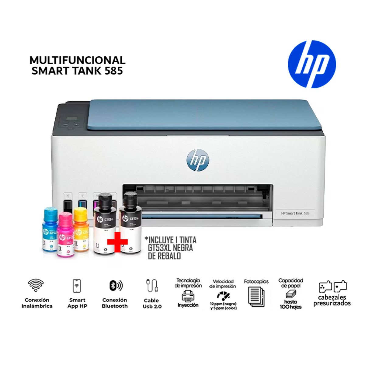 HP - Impresora Multifuncional HP Smart Tank 585 Wi-Fi Smart App-1F3Y4A
