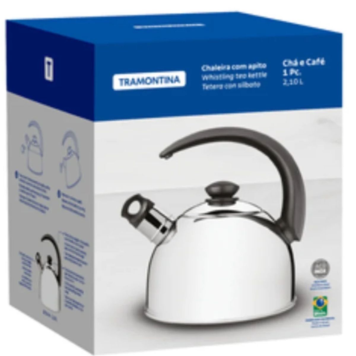 TRAMONTINA - Tetera con Silbato de Acero Inoxidable 2,1 L Tramontina