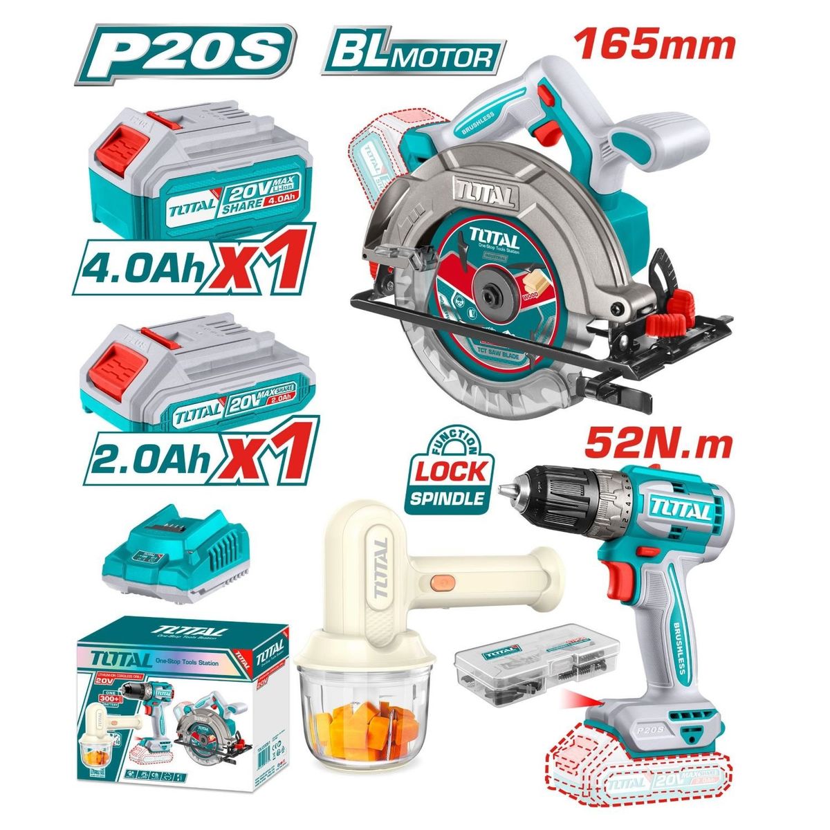 TOTAL TOOLS - SIERRA CIRCULAR+ATORNILLADOR+LICUADORA  20V-TOSLI240583