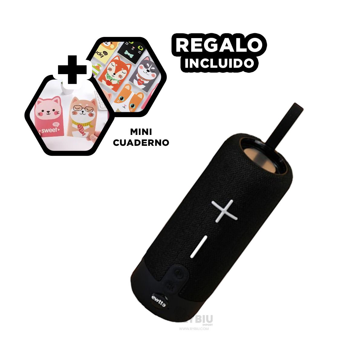 GENERICO - Altavoz Bonito de Color Negro Y+Post-it Adhesivos