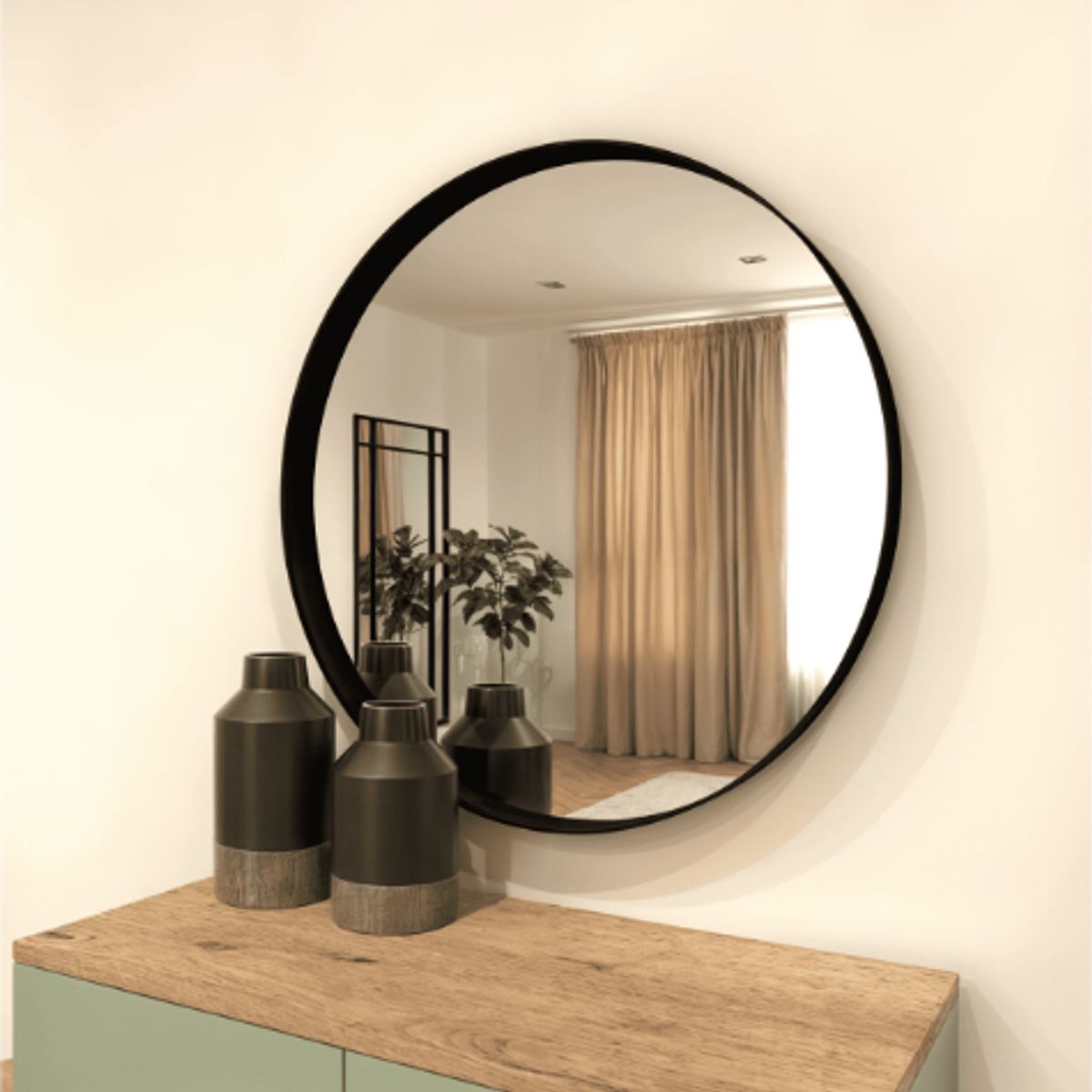 GENERICO - Espejo Redondo de Fierro Negro de 80x80CM