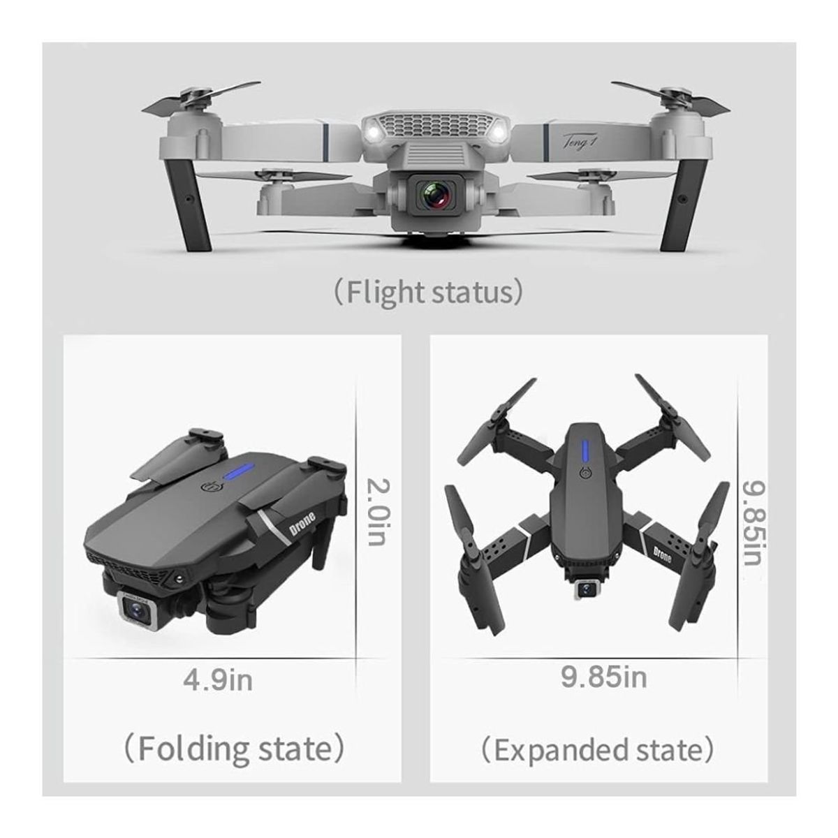 GENERICO - Mini Dron Mod E88 4K Dual Cámara WiFi HD Plegable con Control Remoto
